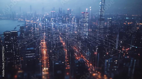 Wallpaper Mural Smart digital Innovation city with connection network reciprocity over the twilight cityscape. of future smart wireless digital city and social media networking systems that connects people with city
 Torontodigital.ca