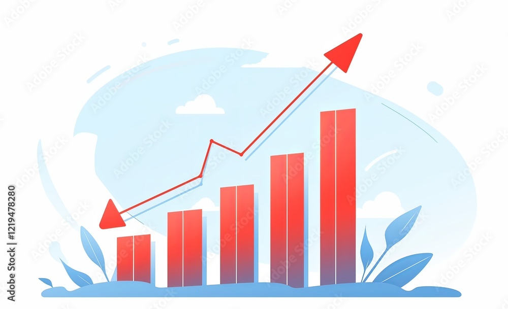 an Upward-Trending Graph with a Green Arrow, Pink Background, and Yellow Stars Below and to the Right. an Upward-Trending Graph with a Green Arrow, Pink Background, and Yellow Stars Below and to the Right.