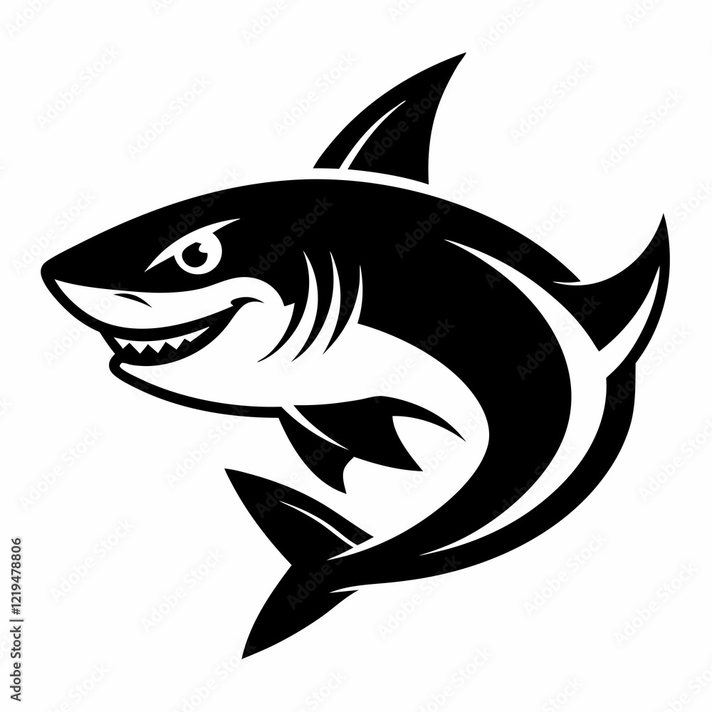 Obraz premium shark, fish, animal, sea, vector, cartoon, illustration, white, ocean, isolated, fin, water, predator, blue, danger, silhouette, underwater, dolphin, nature, teeth, dangerous, wildlife, marine, swimmi