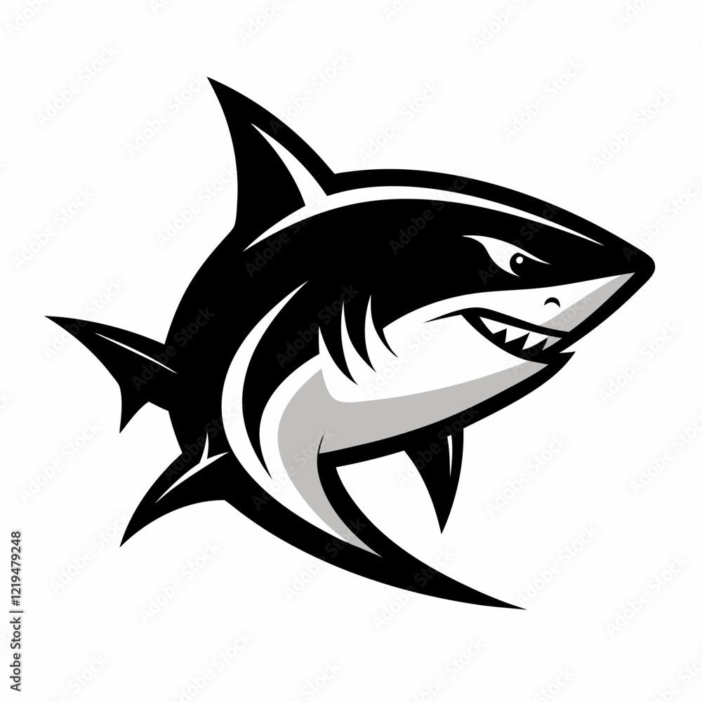 Fototapeta premium shark, fish, animal, sea, vector, cartoon, illustration, white, ocean, isolated, fin, water, predator, blue, danger, silhouette, underwater, dolphin, nature, teeth, dangerous, wildlife, marine, swimmi