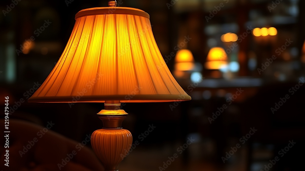 Illuminated Table Lamp with Pleated Shade in Dim Room Illuminated Table Lamp with Pleated Shade in Dim Room