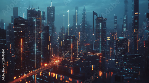 Wallpaper Mural Smart digital Innovation city with connection network reciprocity over the twilight cityscape. of future smart wireless digital city and social media networking systems that connects people with city
 Torontodigital.ca