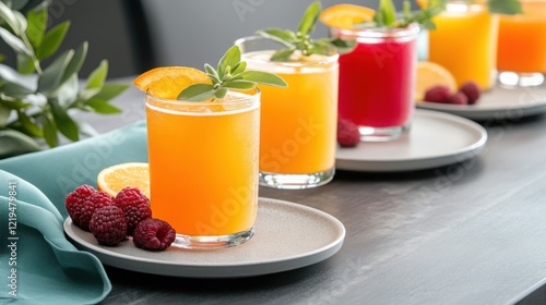 Wallpaper Mural an elegant dinner table featuring natural fruit juice pairings for each course Torontodigital.ca