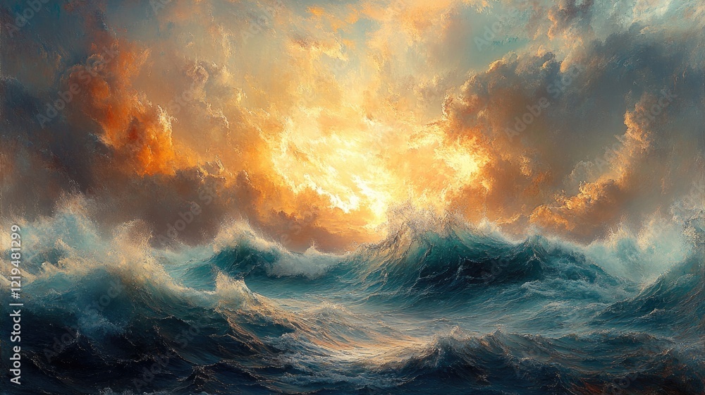 Fototapeta premium A serene seascape featuring gently rolling ocean waves, captured in soft, fluid motion.