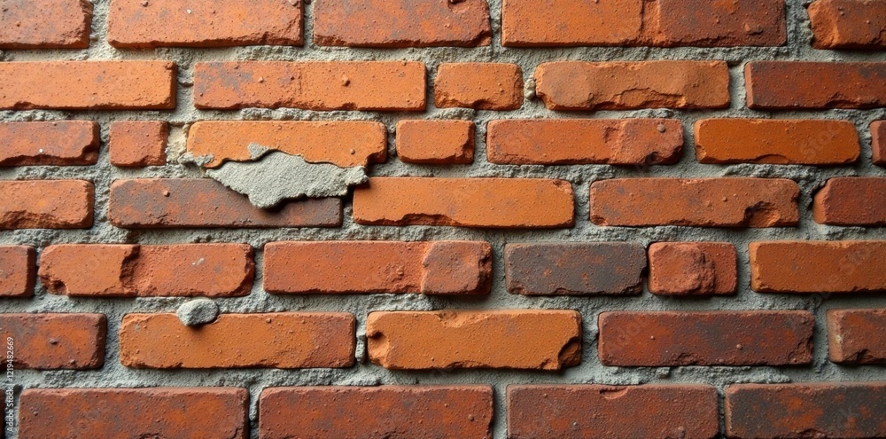 Brick wall with large crack and loose mortar on top, defect, issue, brick Brick wall with large crack and loose mortar on top, defect, issue, brick