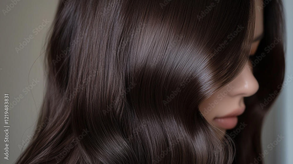 woman with shiny beautiful healthy brown wavy hair close-up woman with shiny beautiful healthy brown wavy hair close-up