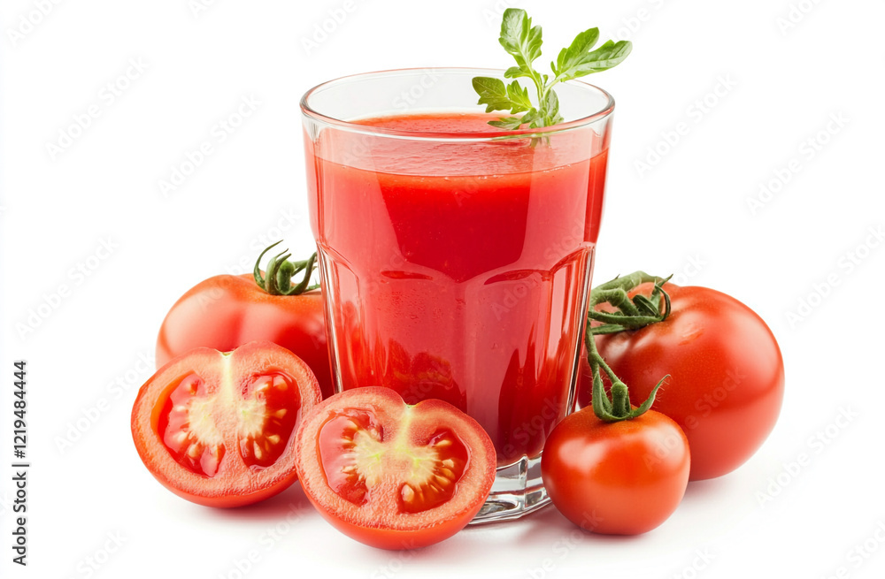 Glass of Tomato Juice with Tomatoes Glass of Tomato Juice with Tomatoes