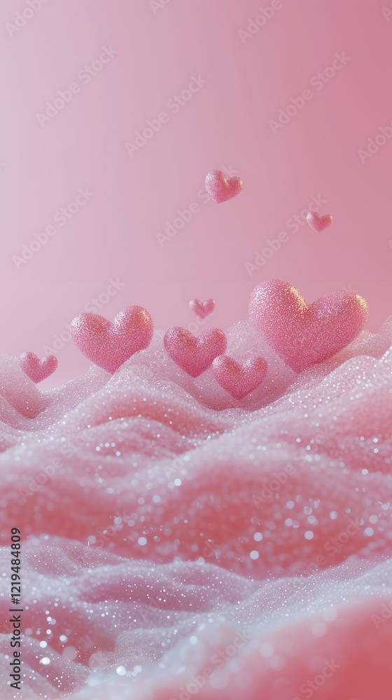 Fototapeta premium Heart Shaped Glitter on Pink Background