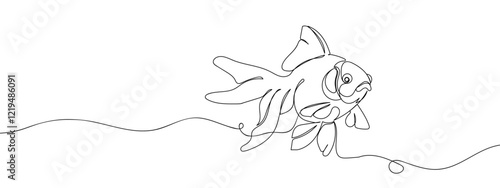 illustration of a fish One continuous line, goldfish line art vector illustration with transparent background editable stroke.