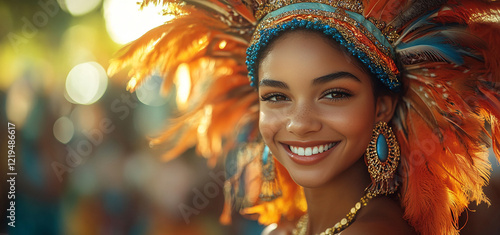 A girl in a carnival costume.