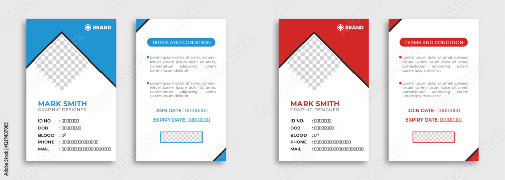 Modern and creative layout id card design. Corporate company employee identity card design with two color variation. Modern and creative layout id card design. Corporate company employee identity card design with two color variation.