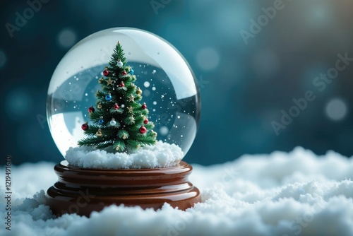 Clear crystal snow globe with small Christmas tree, snow globe, crystal, clear