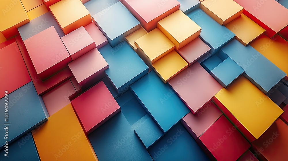 A close-up view of a variety of small, pastel-colored 3D blocks arranged in a seemingly random pattern. A close-up view of a variety of small, pastel-colored 3D blocks arranged in a seemingly random pattern.