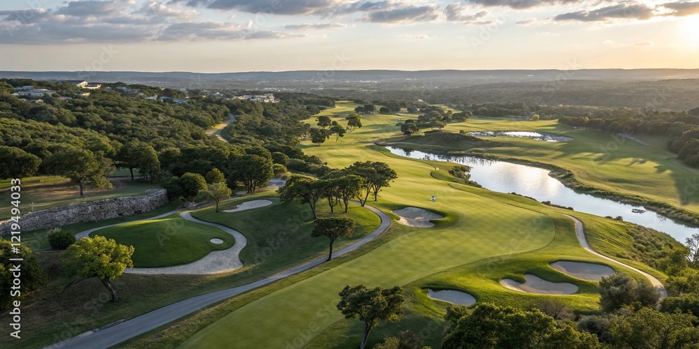 Fototapeta premium Stunning Aerial View of a Lush Golf Course in San Antonio, Texas