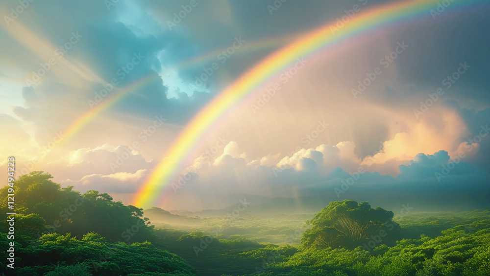 Naklejka premium After the Storm, The Rainbow, Nature’s Promise of Hope, Vibrant Colors in the Sky, Serenity After Chaos, Beauty Following Turbulence, Symbol of Renewal, Calm After the Storm.