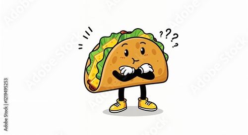 Cute taco character with mustache and sneakers pondering questions photo