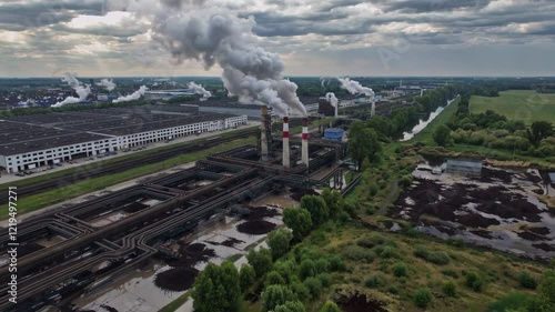 Wallpaper Mural Large coal power plant emitting massive smoke plumes, polluting air and land, highlighting environmental damage and climate change concerns Torontodigital.ca