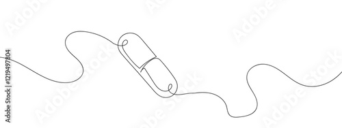 single continuous line capsule tablets line art vector illustration with transparent background editable stroke.