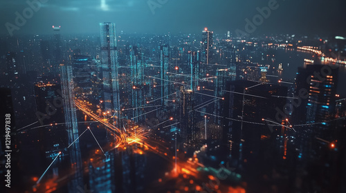 Wallpaper Mural Smart digital Innovation city with connection network reciprocity over the twilight cityscape. of future smart wireless digital city and social media networking systems that connects people with city
 Torontodigital.ca