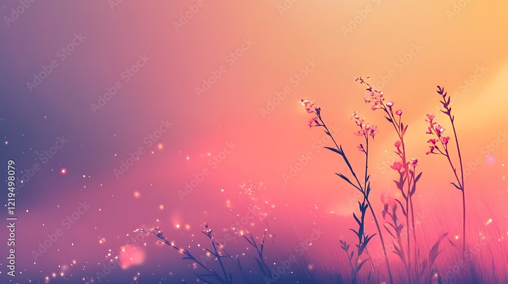 Silhouetted Flowers Against a Vibrant Sunset Sky Silhouetted Flowers Against a Vibrant Sunset Sky