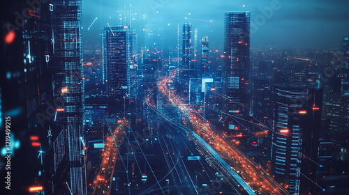 Wallpaper Mural Smart digital Innovation city with connection network reciprocity over the twilight cityscape. of future smart wireless digital city and social media networking systems that connects people with city
 Torontodigital.ca