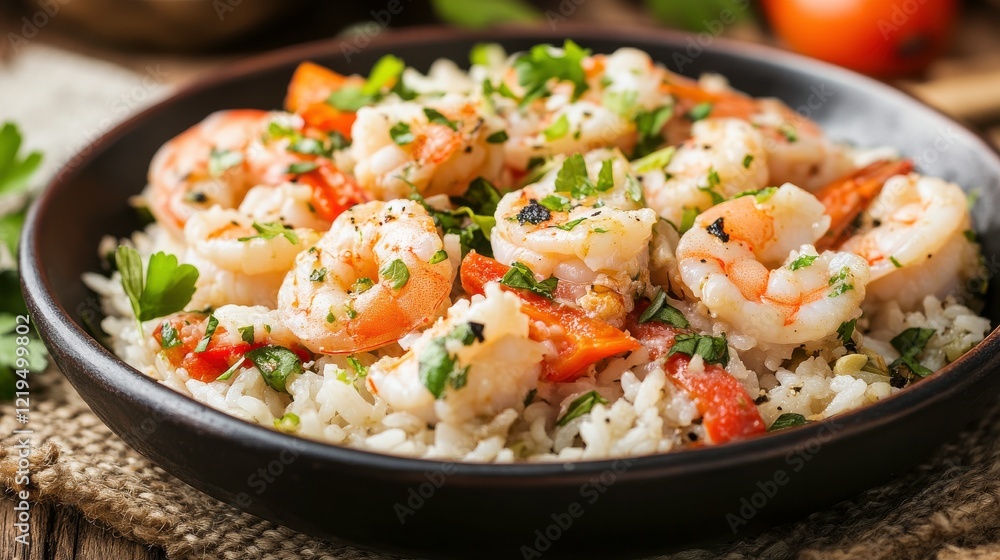 Fresh Shrimp Dish with Vegetables and Rice Fresh Shrimp Dish with Vegetables and Rice