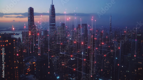 Wallpaper Mural Smart digital Innovation city with connection network reciprocity over the twilight cityscape. of future smart wireless digital city and social media networking systems that connects people with city
 Torontodigital.ca