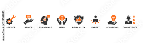 Support banner web icon vector illustration concept with icon of service, advice, assistance, help, reliability, expert, solutions and competence	