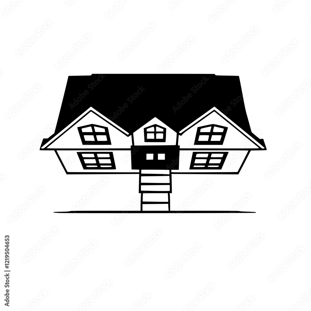 Modern House Design: Minimalist Black and White Architectural Illustration Modern House Design: Minimalist Black and White Architectural Illustration