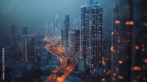 Wallpaper Mural Smart digital Innovation city with connection network reciprocity over the twilight cityscape. of future smart wireless digital city and social media networking systems that connects people with city
 Torontodigital.ca