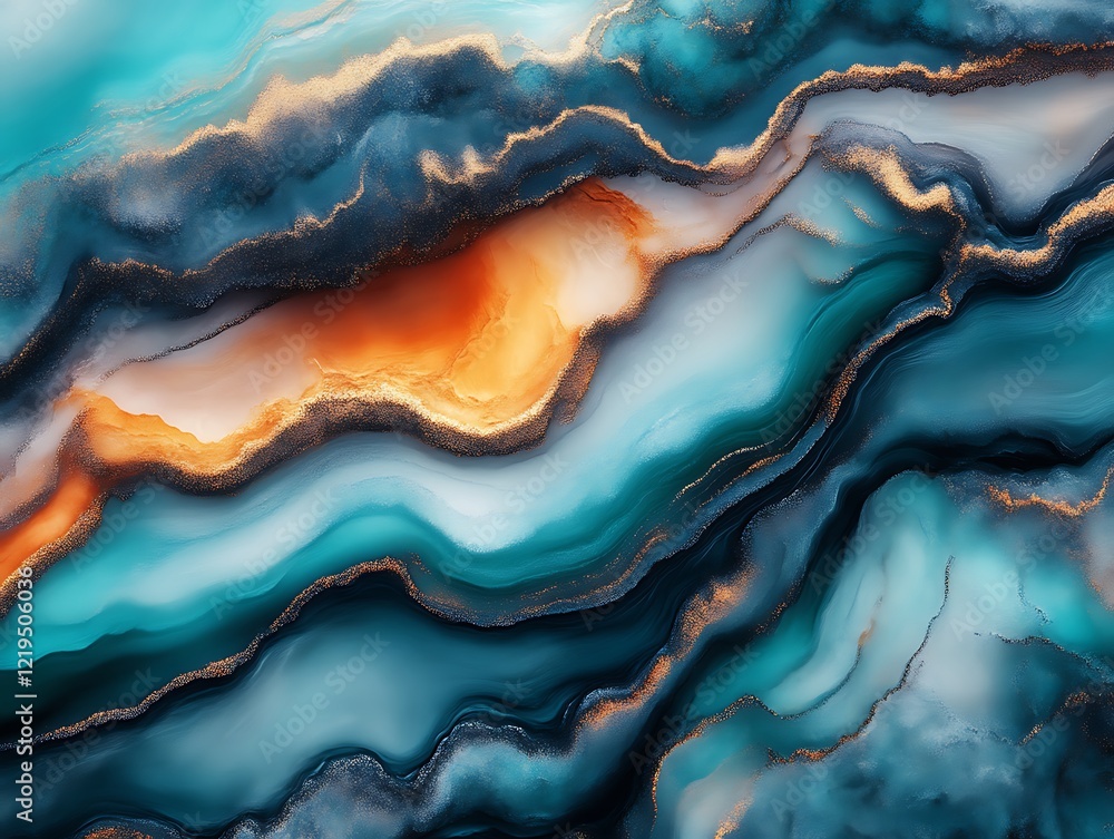 Abstract Teal Gold Marble Swirls Design Abstract Teal Gold Marble Swirls Design
