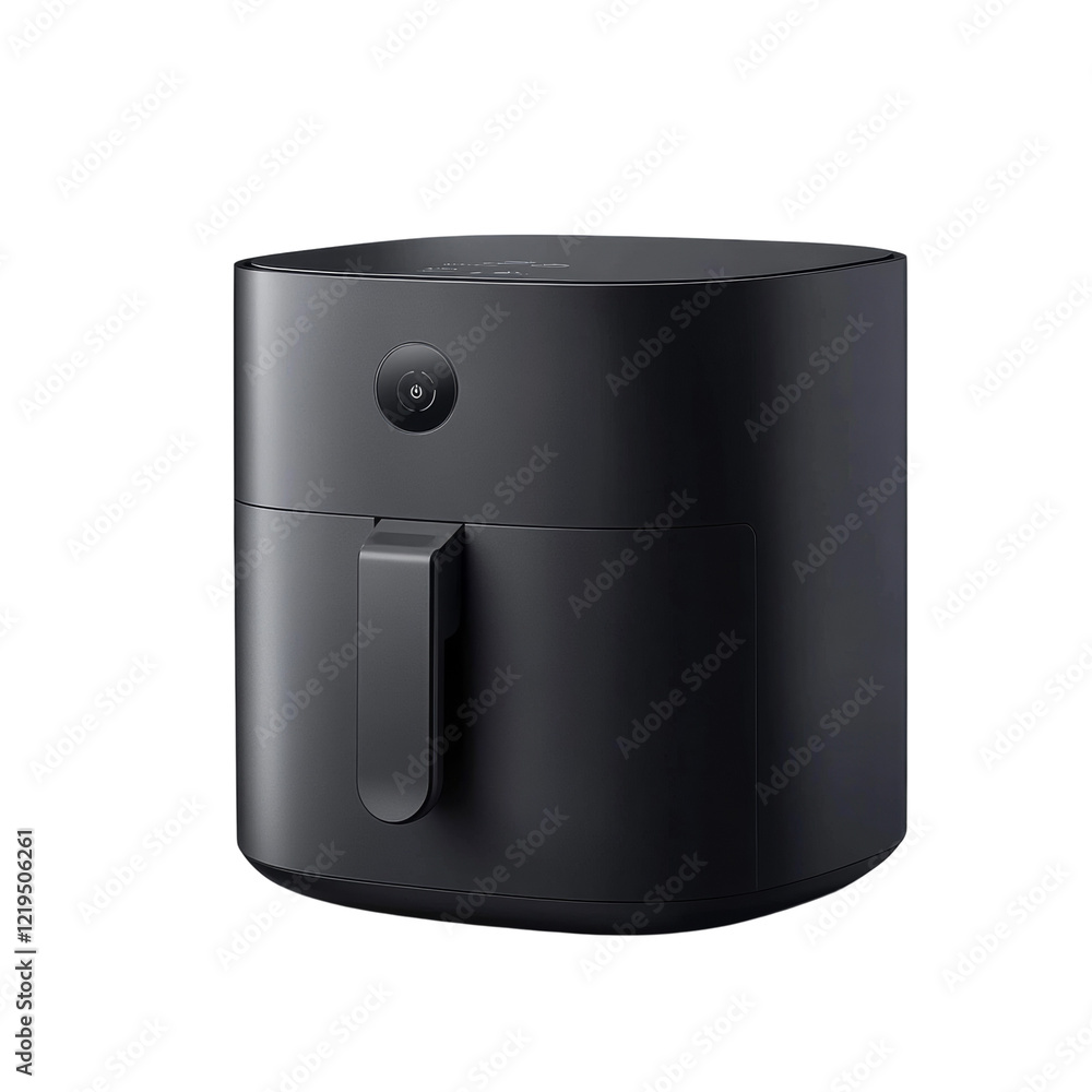 The image shows a dark gray compact air fryer with a minimalist design ideal for modern kitchens. The image shows a dark gray compact air fryer with a minimalist design ideal for modern kitchens.