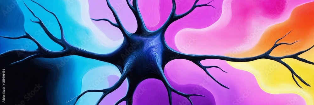 Obraz premium Vibrant Neural Network - Abstract artwork depicting a colorful neural network, showcasing vibrant hues and intricate branching structures.
