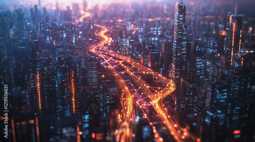 Wallpaper Mural Smart digital Innovation city with connection network reciprocity over the twilight cityscape. of future smart wireless digital city and social media networking systems that connects people with city
 Torontodigital.ca