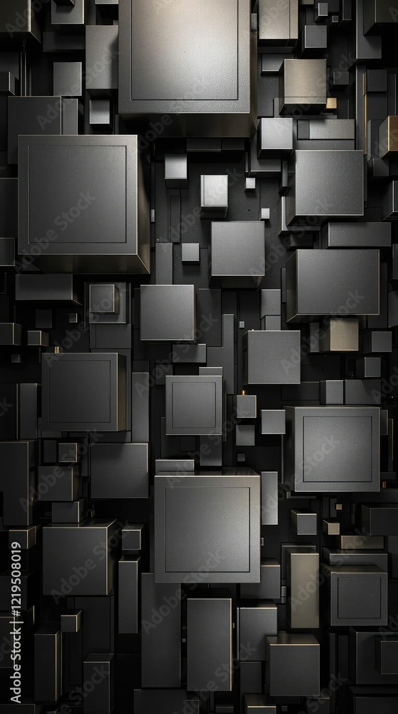 Geometric pattern of interlocking squares in different metallic colors and sizes, geometric patterns, square shapes, metallic colors Geometric pattern of interlocking squares in different metallic colors and sizes, geometric patterns, square shapes, metallic colors