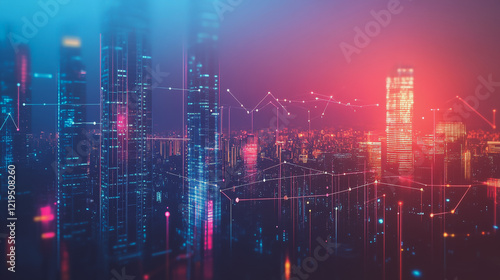 Wallpaper Mural Smart digital Innovation city with connection network reciprocity over the twilight cityscape. of future smart wireless digital city and social media networking systems that connects people with city
 Torontodigital.ca