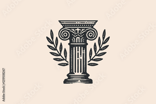 Antique column and olive branches vintage black and white vector