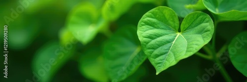 Closeup of heart-shaped leaves of Tinospora cordifolia, guduchi, Giloy photo