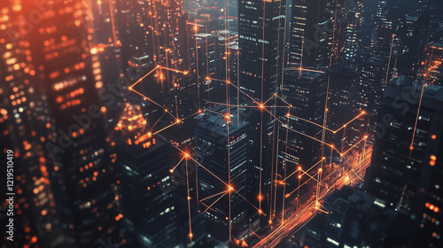 Wallpaper Mural Smart digital Innovation city with connection network reciprocity over the twilight cityscape. of future smart wireless digital city and social media networking systems that connects people with city
 Torontodigital.ca