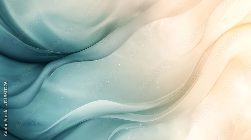 Fototapeta premium Abstract Teal and Beige Wavy Fabric Design