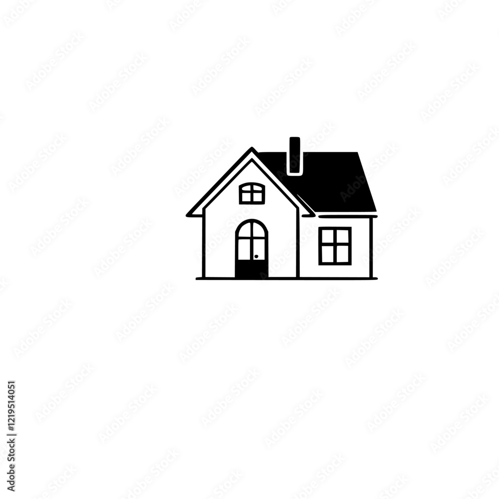 Simple House Illustration: Black and White House Icon, Minimalist Home Design, Real Estate Symbol Simple House Illustration: Black and White House Icon, Minimalist Home Design, Real Estate Symbol