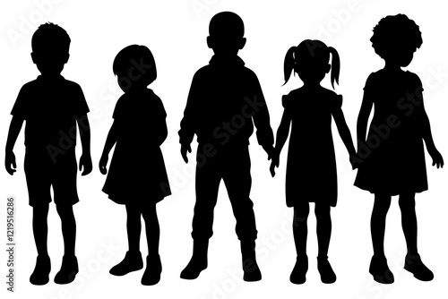 Children kids silhouette set, vector silhouette of childrens .	
