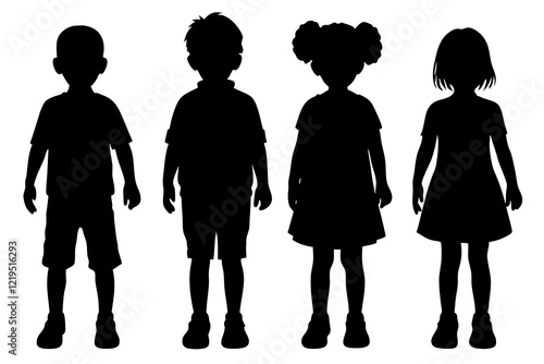 Children kids silhouette set, vector silhouette of childrens .	
