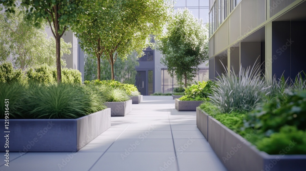 Obraz premium Serene Urban Oasis: Modern Courtyard Garden Design
