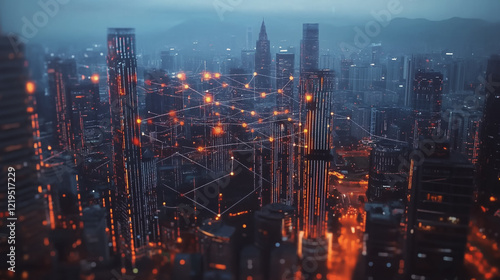 Wallpaper Mural Smart digital Innovation city with connection network reciprocity over the twilight cityscape. of future smart wireless digital city and social media networking systems that connects people with city
 Torontodigital.ca