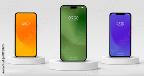 Realistic smartphone mockup. Mobile phone vector with isolated on white background. Device front view. 3D mobile phone with shadow. Realistic, high quality smart phone mockup for ui ux presentation.