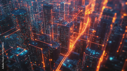 Wallpaper Mural Smart digital Innovation city with connection network reciprocity over the twilight cityscape. of future smart wireless digital city and social media networking systems that connects people with city
 Torontodigital.ca