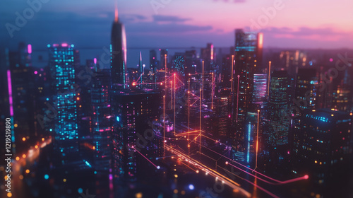 Wallpaper Mural Smart digital Innovation city with connection network reciprocity over the twilight cityscape. of future smart wireless digital city and social media networking systems that connects people with city
 Torontodigital.ca