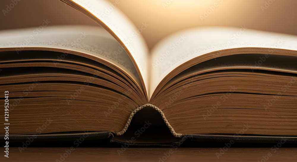 Fototapeta premium An evocative image of an open book with softly lit pages, creating a warm and inviting atmosphere.
