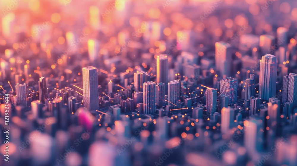 Obraz premium Smart digital Innovation city with connection network reciprocity over the twilight cityscape. of future smart wireless digital city and social media networking systems that connects people with city 